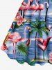 Tenue de plage hawaïenne assortie grande taille à imprimé cocotier, flamant rose et fleurs de mer pour couples - Bleu 