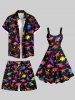 Short de plage hawaïen grande taille à imprimé dinosaures colorés pour homme - Noir 5XL