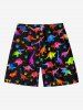 Short de plage hawaïen grande taille à imprimé dinosaures colorés pour homme - Noir 5XL