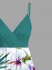 Plus Size Flowers Tropical Leaf Print Surplice Hawaii Cami Dress -  