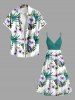Plus Size Flowers Tropical Leaf Print Surplice Hawaii Cami Dress -  