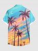 Plus Size Coconut Tree Colorful Sky Moon Star Print Buttons Pocket Hawaii Shirt For Men -  