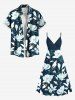 Plus Size Flowers Leaf Print Surplice Hawaii Cami Dress -  