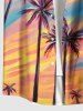 Plus Size Coconut Tree Colorful Sky Moon Star Print Buttons Pocket Hawaii Shirt For Men -  