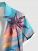 Plus Size Coconut Tree Colorful Sky Moon Star Print Buttons Pocket Hawaii Shirt For Men -  