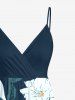 Plus Size Flowers Leaf Print Surplice Hawaii Cami Dress -  