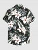 Plus Size Flowers Tropical Leaf Print Buttons Pocket Hawaii Shirt For Men -  