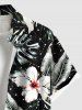 Chemise hawaïenne grande taille à imprimé floral et feuilles tropicales pour homme - Noir 3XL