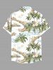 Plus Size Coconut Tree Flowers Leaf Tropical Print Buttons Pocket Hawaii Shirt For Men -  