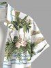 Plus Size Coconut Tree Flowers Leaf Tropical Print Buttons Pocket Hawaii Shirt For Men -  