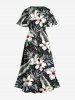 Plus Size Flowers Tropical Leaf Print Split Hawaii Midi Dress -  