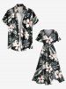 Plus Size Flowers Tropical Leaf Print Split Hawaii Midi Dress -  