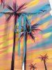 Plus Size Coconut Tree Colorful Sky Moon Star Print Cinched Hawaii Romper -  