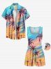 Plus Size Coconut Tree Colorful Sky Moon Star Print Cinched Hawaii Romper -  