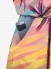 Plus Size Coconut Tree Colorful Sky Moon Star Print Cinched Hawaii Romper -  
