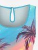 Plus Size Coconut Tree Colorful Sky Moon Star Print Cinched Hawaii Romper -  
