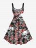 Plus Size Halloween Costume Skulls Rose Flowers Print Tank Dress -  