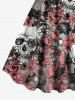 Plus Size Halloween Costume Skulls Rose Flowers Print Tank Dress -  