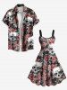 Plus Size Halloween Costume Skulls Rose Flowers Print Tank Dress -  