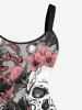 Plus Size Halloween Costume Skulls Rose Flowers Print Tank Dress -  