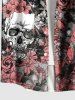 Chemise à boutons et poches pour homme, grande taille, motif tête de mort, roses et fleurs, pour Halloween - Gris Foncé XL