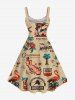 Plus Size Coconut Tree Hibiscus Flowers Flamingo Print Hawaii Tank Dress -  