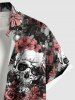 Chemise à boutons et poches pour homme, grande taille, motif tête de mort, roses et fleurs, pour Halloween - Gris Foncé 3XL