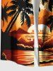 Plus Size Coconut Tree Sun Seascape Print Buttons Pocket Hawaii Shirt For Men -  