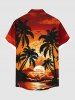 Plus Size Coconut Tree Sun Seascape Print Buttons Pocket Hawaii Shirt For Men -  