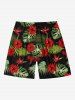 Plus Size Tropical Leaf Hibiscus Flower Print Hawaii Drawstring Pocket Beach Shorts For Men -  