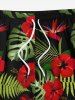 Plus Size Tropical Leaf Hibiscus Flower Print Hawaii Drawstring Pocket Beach Shorts For Men -  