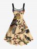 Plus Size Skull Bird Flower Branch Print Halloween Costume A Line Tank Dress -  