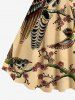 Robe trapèze grande taille à imprimé tête de mort, oiseau, fleur, branche, costume d'Halloween - café lumière L