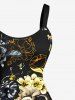 Plus Size Skull Flower Print Hawaii A Line Tank Dress -  