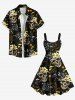 Plus Size Skull Flower Print Hawaii A Line Tank Dress -  