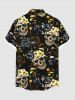 Chemise hawaïenne grande taille à imprimé tête de mort et fleurs pour homme - Noir 5XL