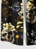 Chemise hawaïenne grande taille à imprimé tête de mort et fleurs pour homme - Noir 5XL