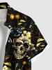Chemise hawaïenne grande taille à imprimé tête de mort et fleurs pour homme - Noir 5XL