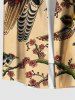 Plus Size Skull Bird Flower Branch Print Halloween Button Pocket Shirt For Men -  