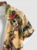 Plus Size Skull Bird Flower Branch Print Halloween Button Pocket Shirt For Men -  
