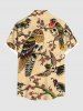 Plus Size Skull Bird Flower Branch Print Halloween Button Pocket Shirt For Men -  