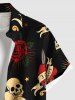 Plus Size Skull Rose Flower Heart Print Halloween Button Pocket Shirt For Men -  
