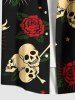 Plus Size Skull Rose Flower Heart Print Halloween Button Pocket Shirt For Men -  