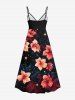 Robe caraco trapèze à volants et imprimé étoiles et fleurs d'hibiscus, grande taille - Noir 3X