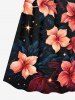 Robe caraco trapèze à volants et imprimé étoiles et fleurs d'hibiscus, grande taille - Noir 3X
