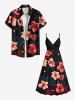 Robe caraco trapèze à volants et imprimé étoiles et fleurs d'hibiscus, grande taille - Noir 3X