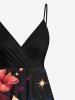 Robe caraco trapèze à volants et imprimé étoiles et fleurs d'hibiscus, grande taille - Noir 3X