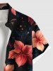 Chemise hawaïenne grande taille à imprimé fleurs d'hibiscus, feuilles, étoiles scintillantes, avec poches boutonnées pour homme - Noir L