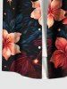 Chemise hawaïenne grande taille à imprimé fleurs d'hibiscus, feuilles, étoiles scintillantes, avec poches boutonnées pour homme - Noir L