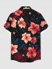 Plus Size Hibiscus Flower Leaf Glitter Stars Print Hawaii Button Pocket Shirt For Men -  
